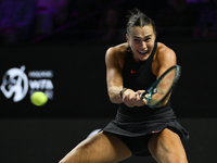 RIYADH, SAUDI ARABIA - NOVEMBER 08: Aryna Sabalenka of Belarus during her semi-final match against Coco Gauff of USA, on Day 7 of the 2024 W...