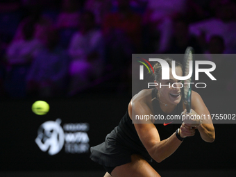 RIYADH, SAUDI ARABIA - NOVEMBER 08: Aryna Sabalenka of Belarus during her semi-final match against Coco Gauff of USA, on Day 7 of the 2024 W...