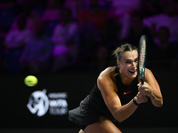 RIYADH, SAUDI ARABIA - NOVEMBER 08: Aryna Sabalenka of Belarus during her semi-final match against Coco Gauff of USA, on Day 7 of the 2024 W...