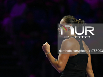 RIYADH, SAUDI ARABIA - NOVEMBER 08: Aryna Sabalenka of Belarus during her semi-final match against Coco Gauff of USA, on Day 7 of the 2024 W...