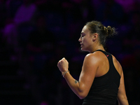 RIYADH, SAUDI ARABIA - NOVEMBER 08: Aryna Sabalenka of Belarus during her semi-final match against Coco Gauff of USA, on Day 7 of the 2024 W...