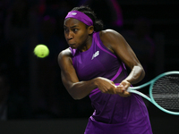 RIYADH, SAUDI ARABIA - NOVEMBER 08: Coco Gauff of USA during her semi-final match against Aryna Sabalenka of Belarus, on Day 7 of the 2024 W...