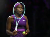 RIYADH, SAUDI ARABIA - NOVEMBER 08: Coco Gauff of USA during her semi-final match against Aryna Sabalenka of Belarus, on Day 7 of the 2024 W...