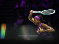 RIYADH, SAUDI ARABIA - NOVEMBER 08: Coco Gauff of USA during her semi-final match against Aryna Sabalenka of Belarus, on Day 7 of the 2024 W...