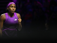 RIYADH, SAUDI ARABIA - NOVEMBER 08: Coco Gauff of USA during her semi-final match against Aryna Sabalenka of Belarus, on Day 7 of the 2024 W...