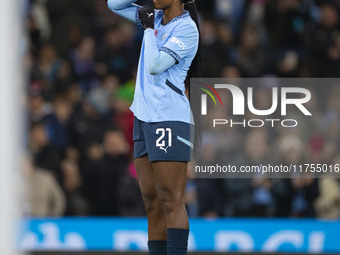 Khadija Shaw #21 of Manchester City W.F.C. celebrates her goal during the Barclays FA Women's Super League match between Manchester City and...