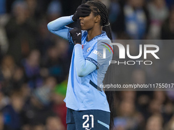 Khadija Shaw #21 of Manchester City W.F.C. celebrates her goal during the Barclays FA Women's Super League match between Manchester City and...