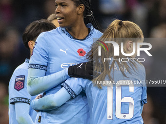 Khadija Shaw #21 of Manchester City W.F.C. celebrates her goal during the Barclays FA Women's Super League match between Manchester City and...