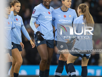 Khadija Shaw #21 of Manchester City W.F.C. celebrates her goal during the Barclays FA Women's Super League match between Manchester City and...