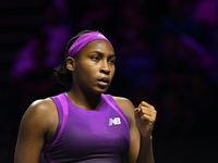 RIYADH, SAUDI ARABIA - NOVEMBER 08: Coco Gauff of USA during her semi-final match against Aryna Sabalenka of Belarus, on Day 7 of the 2024 W...