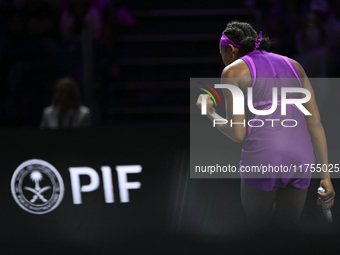 RIYADH, SAUDI ARABIA - NOVEMBER 08: Coco Gauff of USA during her semi-final match against Aryna Sabalenka of Belarus, on Day 7 of the 2024 W...