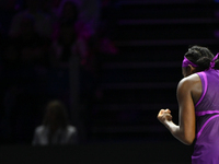 RIYADH, SAUDI ARABIA - NOVEMBER 08: Coco Gauff of USA during her semi-final match against Aryna Sabalenka of Belarus, on Day 7 of the 2024 W...