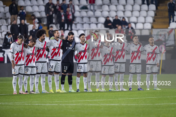 The Rayo Vallecano team observes a minute of silence in memory of the victims of the Valencian floods during the La Liga EA Sports 2024/25 f...