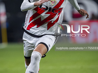 Andrei Ratiu of Rayo Vallecano is in action with the ball during the La Liga EA Sports 2024/25 football match between Rayo Vallecano and UD...