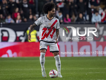 Aridane Hernandez of Rayo Vallecano is in action with the ball during the La Liga EA Sports 2024/25 football match between Rayo Vallecano an...