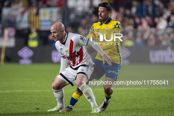 During the La Liga EA Sports 2024/25 football match between Rayo Vallecano and UD Las Palmas at Estadio de Vallecas in Madrid, Spain, on Nov...