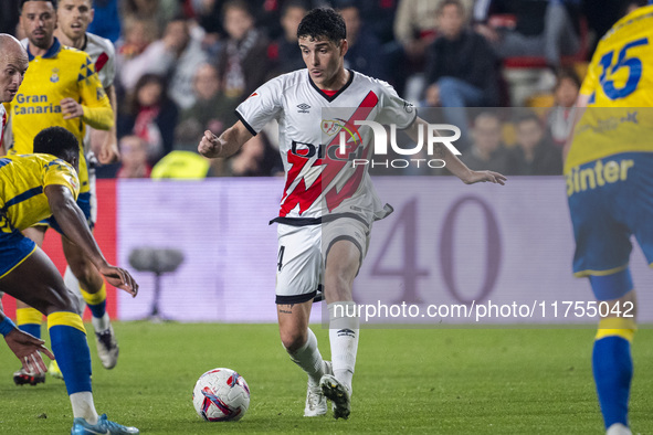 Florian Lejeune of Rayo Vallecano is in action with the ball during the La Liga EA Sports 2024/25 football match between Rayo Vallecano and...