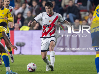 Florian Lejeune of Rayo Vallecano is in action with the ball during the La Liga EA Sports 2024/25 football match between Rayo Vallecano and...