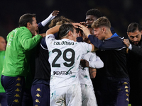 Pietro Pellegri of Empoli FC celebrates a goal during the Serie A match between US Lecce and Empoli in Lecce, Italy, on November 8, 2024. (