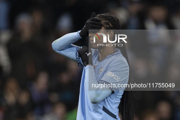 Khadija Shaw #21 of Manchester City W.F.C. celebrates her goal during the Barclays FA Women's Super League match between Manchester City and...