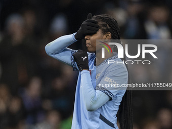 Khadija Shaw #21 of Manchester City W.F.C. celebrates her goal during the Barclays FA Women's Super League match between Manchester City and...