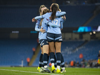 Jill Roord, number 10 of Manchester City W.F.C., celebrates her goal with teammates during the Barclays FA Women's Super League match betwee...