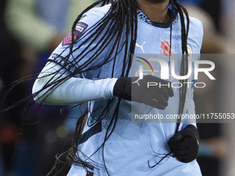 Khadija Shaw #21 of Manchester City W.F.C. celebrates her goal during the Barclays FA Women's Super League match between Manchester City and...