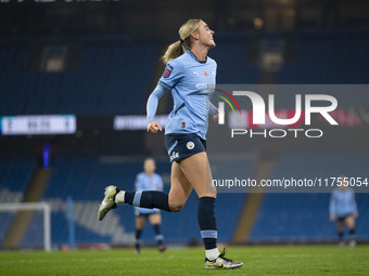 Jill Roord, number 10 of Manchester City W.F.C., celebrates her goal during the Barclays FA Women's Super League match between Manchester Ci...