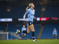 Jill Roord, number 10 of Manchester City W.F.C., celebrates her goal during the Barclays FA Women's Super League match between Manchester Ci...