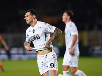 Pietro Pellegri of Empoli FC celebrates a goal during the Serie A match between US Lecce and Empoli in Lecce, Italy, on November 8, 2024. (