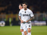 Pietro Pellegri of Empoli FC celebrates a goal during the Serie A match between US Lecce and Empoli in Lecce, Italy, on November 8, 2024. (