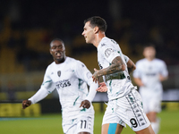 Pietro Pellegri of Empoli FC celebrates a goal during the Serie A match between US Lecce and Empoli in Lecce, Italy, on November 8, 2024. (