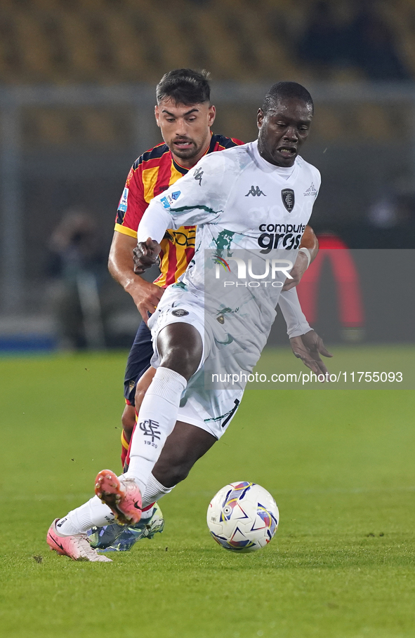 Emmanuel Gyasi of Empoli FC is in action during the Serie A match between US Lecce and Empoli in Lecce, Italy, on November 8, 2024. 