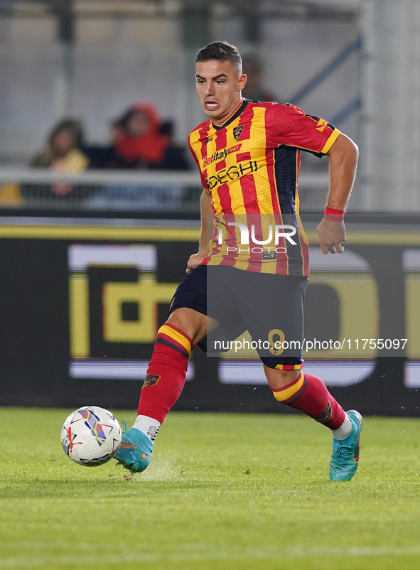 Nikola Krstovic of US Lecce is in action during the Serie A match between US Lecce and Empoli in Lecce, Italy, on November 8, 2024. 