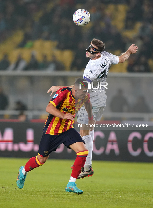 Nikola Krstovic of US Lecce is in action during the Serie A match between US Lecce and Empoli in Lecce, Italy, on November 8, 2024. 