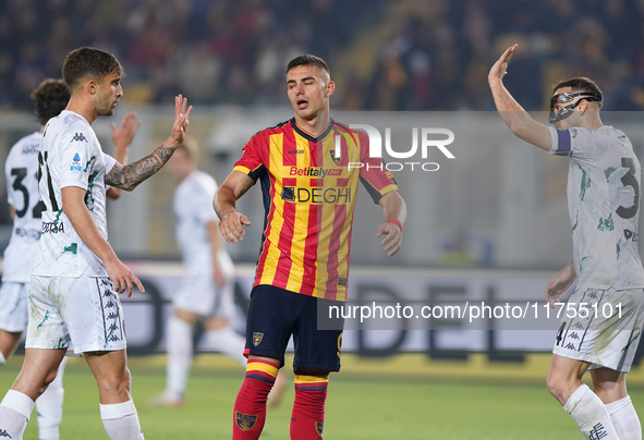 Nikola Krstovic of US Lecce is in action during the Serie A match between US Lecce and Empoli in Lecce, Italy, on November 8, 2024. 