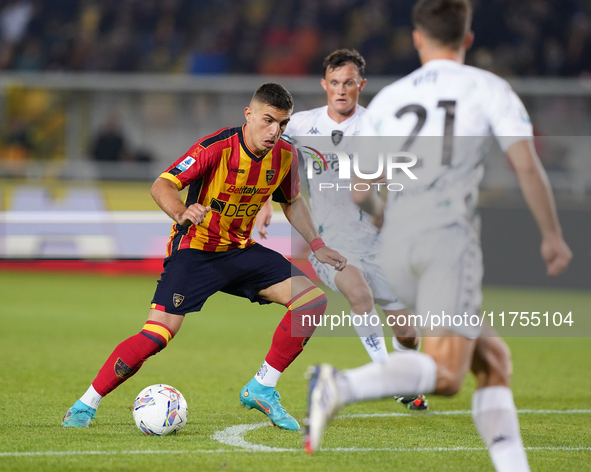 Nikola Krstovic of US Lecce is in action during the Serie A match between US Lecce and Empoli in Lecce, Italy, on November 8, 2024. 