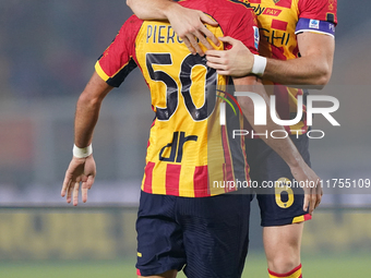 Santiago Pierotti of US Lecce celebrates a goal during the Serie A match between US Lecce and Empoli in Lecce, Italy, on November 8, 2024. (