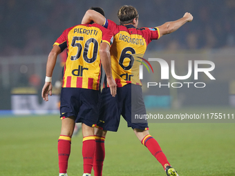 Santiago Pierotti of US Lecce celebrates a goal during the Serie A match between US Lecce and Empoli in Lecce, Italy, on November 8, 2024. (