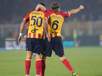 Santiago Pierotti of US Lecce celebrates a goal during the Serie A match between US Lecce and Empoli in Lecce, Italy, on November 8, 2024. (