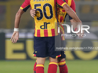 Santiago Pierotti of US Lecce celebrates a goal during the Serie A match between US Lecce and Empoli in Lecce, Italy, on November 8, 2024. (