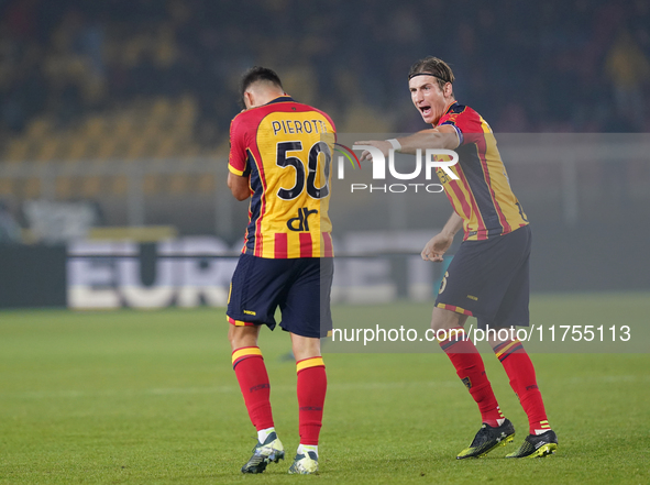 Santiago Pierotti of US Lecce celebrates a goal during the Serie A match between US Lecce and Empoli in Lecce, Italy, on November 8, 2024. 