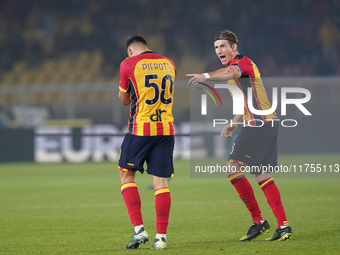 Santiago Pierotti of US Lecce celebrates a goal during the Serie A match between US Lecce and Empoli in Lecce, Italy, on November 8, 2024. (