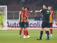 Santiago Pierotti of US Lecce celebrates a goal during the Serie A match between US Lecce and Empoli in Lecce, Italy, on November 8, 2024. (