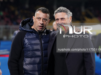 Luca Gotti, head coach of US Lecce, is with Roberto D'Aversa, head coach of Empoli FC, during the Serie A match between US Lecce and Empoli...