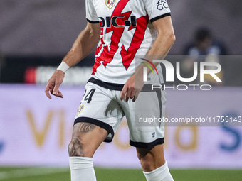 Florian Lejeune of Rayo Vallecano is in action with the ball during the La Liga EA Sports 2024/25 football match between Rayo Vallecano and...