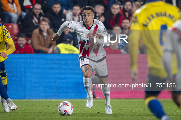 Oscar Trejo of Rayo Vallecano is in action with the ball during the La Liga EA Sports 2024/25 football match between Rayo Vallecano and UD L...