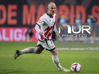 Isi Palazon of Rayo Vallecano is in action with the ball during the La Liga EA Sports 2024/25 football match between Rayo Vallecano and UD L...