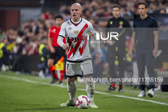 Isi Palazon of Rayo Vallecano is in action with the ball during the La Liga EA Sports 2024/25 football match between Rayo Vallecano and UD L...