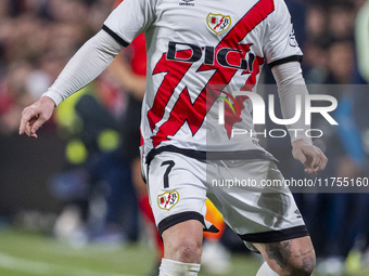 Isi Palazon of Rayo Vallecano is in action with the ball during the La Liga EA Sports 2024/25 football match between Rayo Vallecano and UD L...